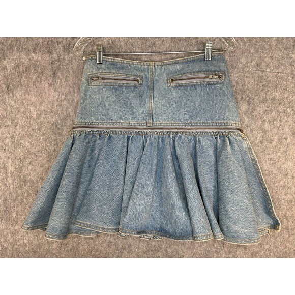 VTG Paris Express Denim Skirt 3 in 1 Diffusion Ruffled Mermaid Pencil 80s Zipper - Picture 11 of 13